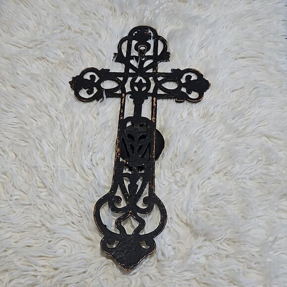 Metal Weathered Wall Cross Candle Holder - Picture 4 of 7